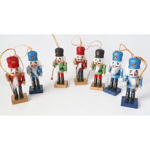 7 Vintage Nutcracker Christmas Tree Ornaments Decoration Wood